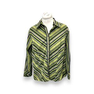 Vintage Lane Bryant Womens Striped Blouse Size 18/20 Long Sleeve Button-Down Cot